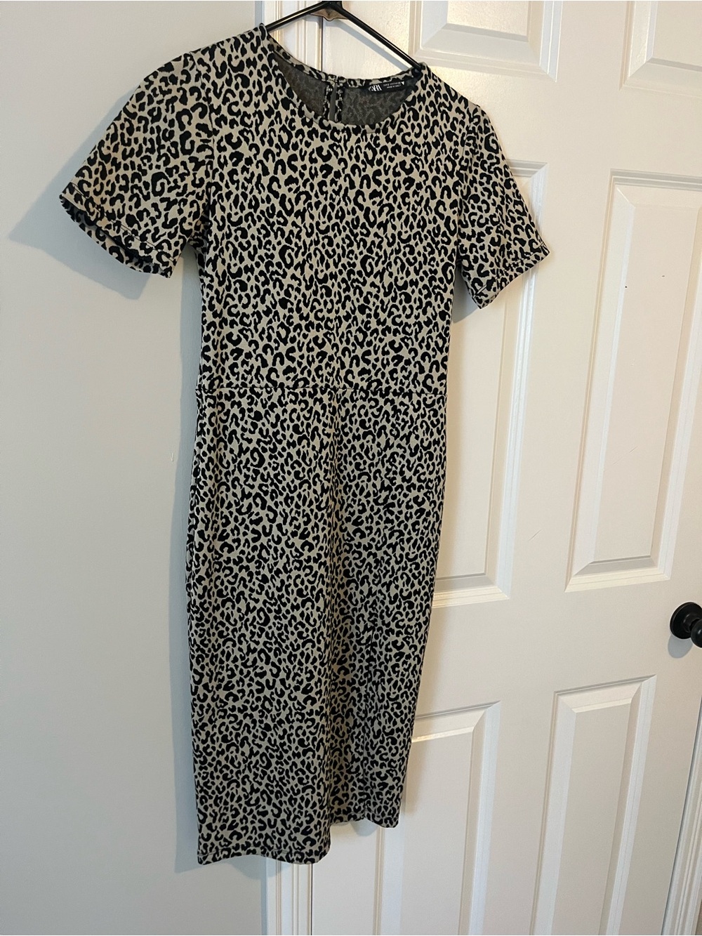 Zara Black and Cream Leopard Midi Dress